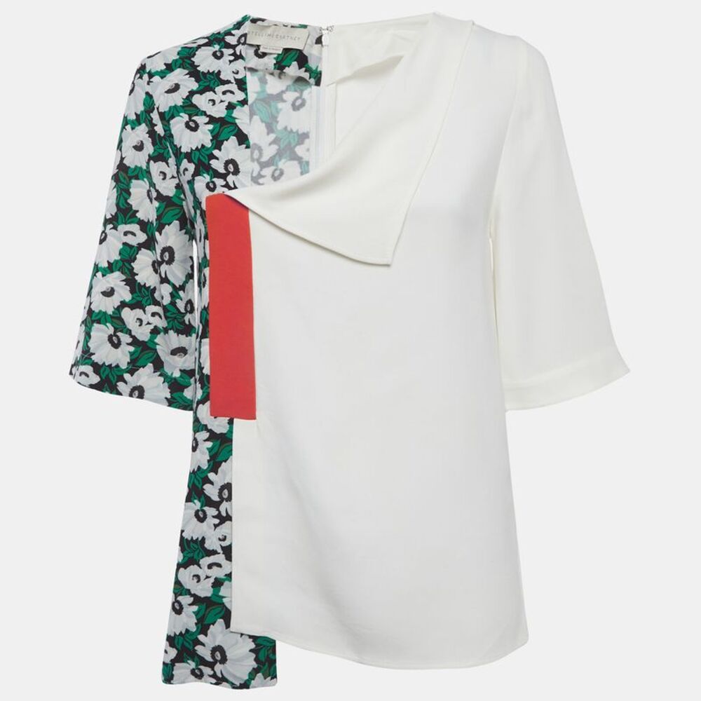 Stella Mccartney White/green Floral Print Crepe Top Xs